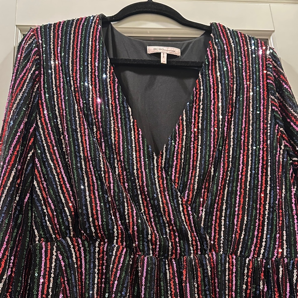 EUC BCBGeneration Multicolor Striped Faux Wrap Dress 14